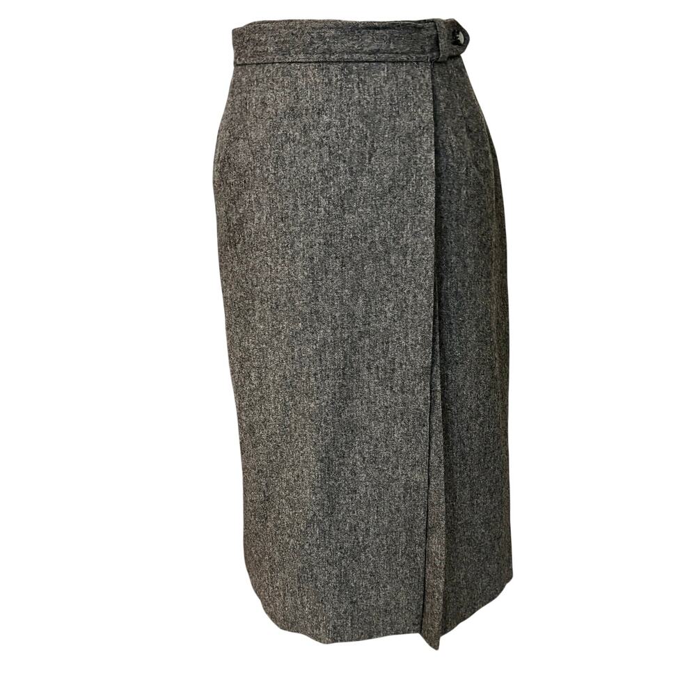 Vintage 70's Evan Picone Wool Blend Pleated Heather Grey Wrap Midi Skirt